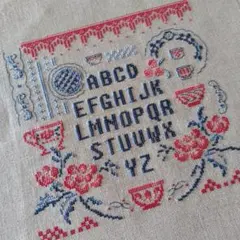 アンティーク サンプラー リネン クロスステッチ 刺繍 インテリア