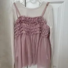 フリルデザイン ピンク　チュール　キャミトップス