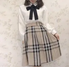 evelyn チェック スカート 膝丈 リボン付き エブリン