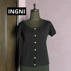 INGNI イング 半袖ニットカーディガン M ブラック 透かし編み 花柄ボタンのサムネイル