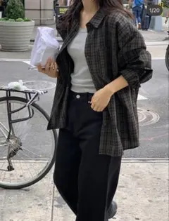feelings evermore 韓国 チェックシャツ ブラウン 秋服
