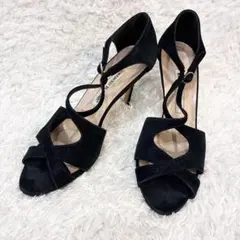 MANOLO BLAHNIK クロスストラップ サンダル スエード ラメ 黒のサムネイル