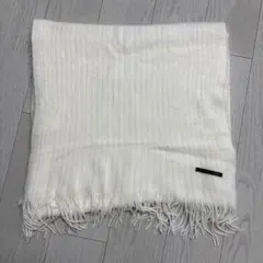 ホワイト リブ編み マフラー フリンジ付き