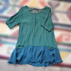 AS KNOW AS 半袖チュニック グリーンブルー