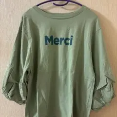 Samansa Mos2 グリーン バルーンスリーブ Tシャツ