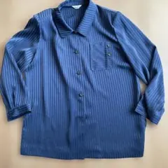 Morelibris ネイビー ストライプ 長袖シャツ