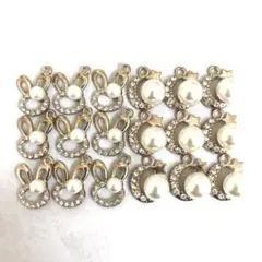 【チャームおまとめ販売】うさぎ＆月パールゴールド/ハンドメイドパーツ