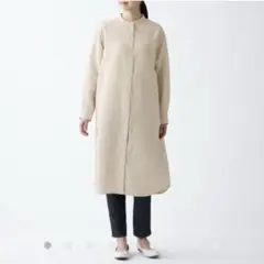 値下げ　訳あり　無印良品　バンドカラー　リネンロングシャツワンピース　Lサイズ