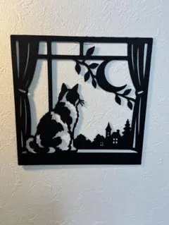 猫と三日月の窓辺｜月夜の街並み 北欧風ウォールアート