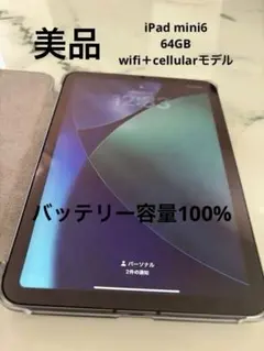 超美品iPad mini6 cellular64GB グレーバッテリー100%