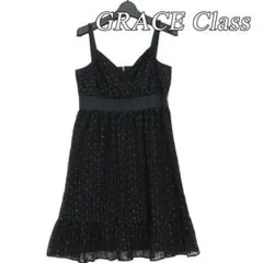 美品 GRACE Class 刺繍キャミワンピース ドレス 黒36 パーティー