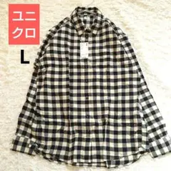 ユニクロ UNIQLO フランネル チェックシャツ 長袖 黒 ブラック Lサイズ