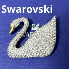 スワロフスキー　ブローチ　スワン　パヴェ　シルバー　正規品　極美品　箱付