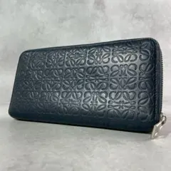 【極美品】ロエベ 長財布 アナグラム リピート ロゴ レザー ネイビー 紺色