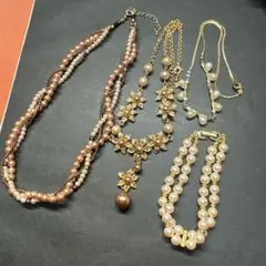 ネックレス ブレスレット 4点セット フェイクパール ラインストーン カジュアル