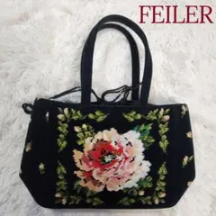 美品 FEILER フェイラー ハンドバッグ シュニール織 バラ柄 巾着仕様