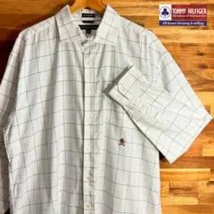 【O36】トミーヒルフィガー 長袖シャツ ホワイト 格子柄 メンズ XL