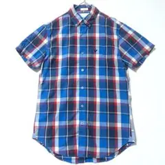 チェック 半袖 ボタンダウンシャツ XS 青系 American Eagle