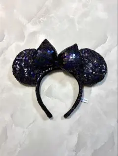 ディズニー カチューシャ ミニー スパンコール ブラック パープル 黒 紫
