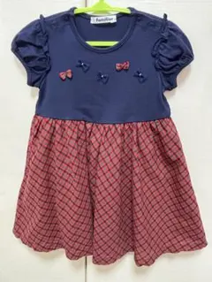 【美品】familiar ネイビー チェック ワンピース