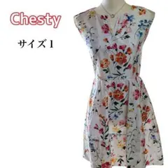 チェスティ Vネック 花柄ワンピース ひざ丈 サイズ１