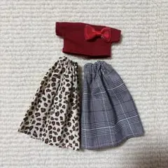 ワンコインSALE レオパード　チェック柄スカート　22cm リカちゃんのサムネイル