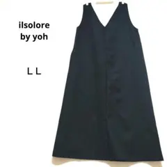 イルソローレ LL 黒 Vネック ノースリーブ ロングワンピース ヘリンボーン