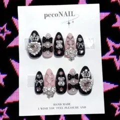 ネイルチップ ジェルネイル 現品 地雷系 ゴテゴテ 黒 Y2K ゴテゴテ 推し活