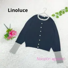 美品✨リノルーセ　配色　カーディガン　長袖　金ボタン　黒×グレー　L 薄手のサムネイル