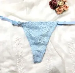 レースTバック　花柄刺繍　サイドでサイズ調整可　水色　F