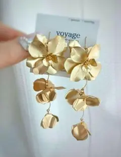 【再販】マットゴールド フラワー ピアス イヤリング ブライダル ハンドメイド