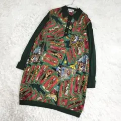 レオナール ペイズリー柄 ロングシャツワンピース L シルク 金ボタン 