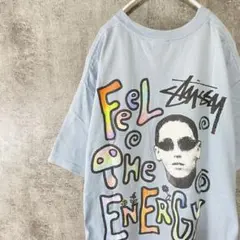 Stussy Tシャツ L ライトブルー ストックロゴ 存在感◎