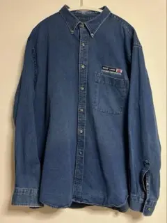 LANDS’END デニムシャツ XL 90s 企業ロゴ US古着 アメカジ