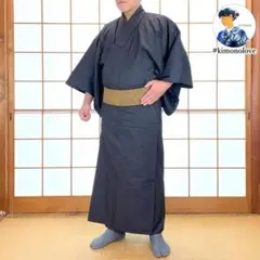 メンズ紬着物 袷 正絹 亀甲柄 濃紺 身長172cm前後 男着物 A-1532