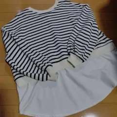 【匿名配送】レイヤード風ボーダートップス　Ｌ