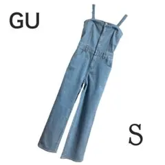 【GU】ベアトップサロペットパンツQ ストレッチ（S）ライトブルー