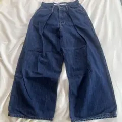 ニコアンド ワイド デニム インディゴ タック パンツ 大きめ ゆったり Lのサムネイル