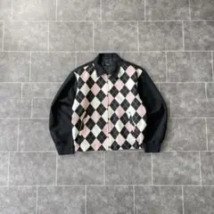 90-00's old アーガイル柄 切替 ZIP ブルゾン ブラック 短丈 F