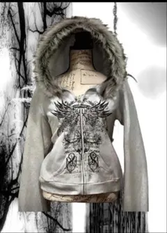 グランジパンク00s 平成ギャルダークコア KSG系 パーカー Y2k ファー