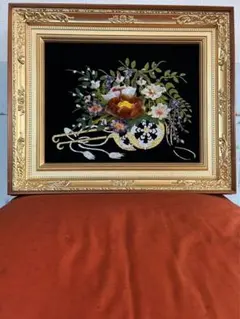 ☆値下げ！宝石画　くじゃく　貴石画　昭和レトロ　豪華　華やか　キラキラ アンティーク 額装 額縁 宝石画 貴石画 クォーツ時計 壁掛け