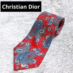 ❤良品❤クリスチャンディオール ネクタイ レッド ペイズリー柄 総柄シルク100