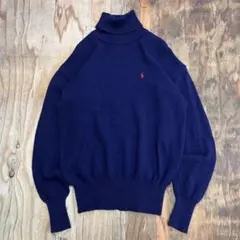 90s ラルフローレン タートルネックニット セーター ネイビー VINTAGE
