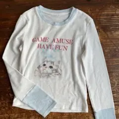 猫プリント ワッフル長袖カットソー　shein