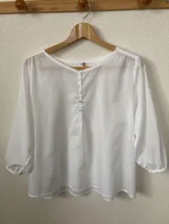 【美品】 Le glazik コットン100% 七分袖 ブラウス　白　サイズL
