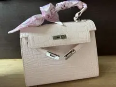 ピンク クロコ型押し ハンドバッグ スカーフ付き中古