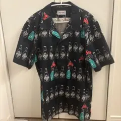 ROTAR ビール瓶 総柄 ワークシャツ ネイビー L size