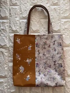 キャメル帆布×オレンジコラコラ生地　やわらかトートバッグ　ジョリーフルール