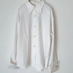 日本製 ヴィンテージ風 ブラウス ホワイト 9R パールボタン レトロ とろみ感