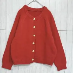 長袖カーディガン　レッド【L〜XL】　ハートボタン　レディース